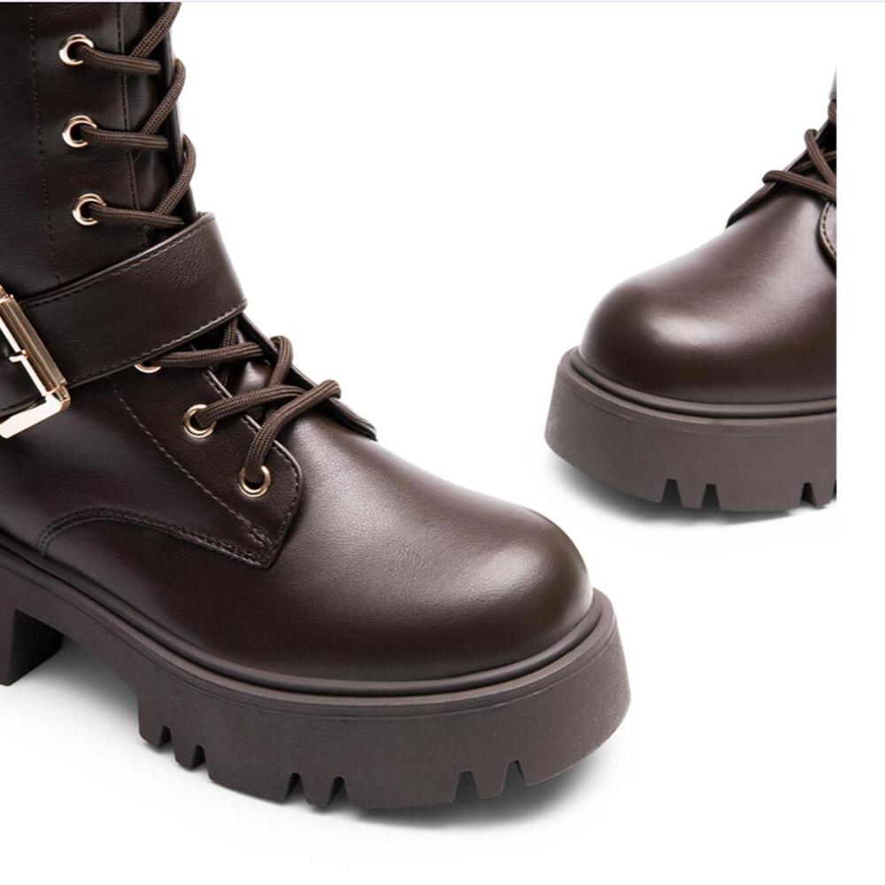 Dream Pairs Black Lace-Up Combat Moto Boots with Side Pocket - Picture 7 of 16